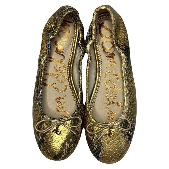 Sam Edelman Women’s Gold Snake Print Felicia Ballet Flats Size 6 - Picture 1 of 9
